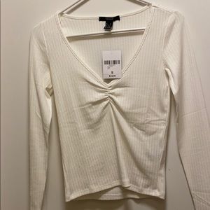 Forever 21 Long-Sleeved White V-Neck Top